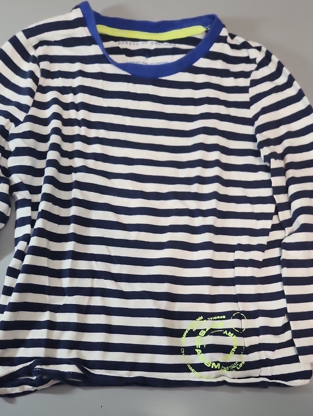 Unbranded Navy & White Striped Long Sleeve Tee with Blue Trim